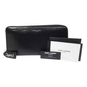 Saint Laurent black star embossed leather YSL zipper long wallet